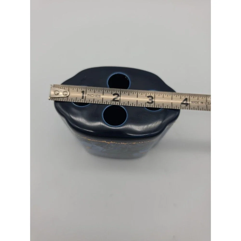 Vintage Toothbrush Holder Fantasia Pattern Made in Japan Floral Navy Blue